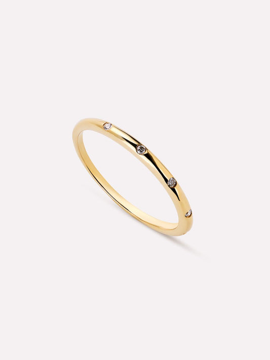 Gold Band Ring - Diamond Station Ring