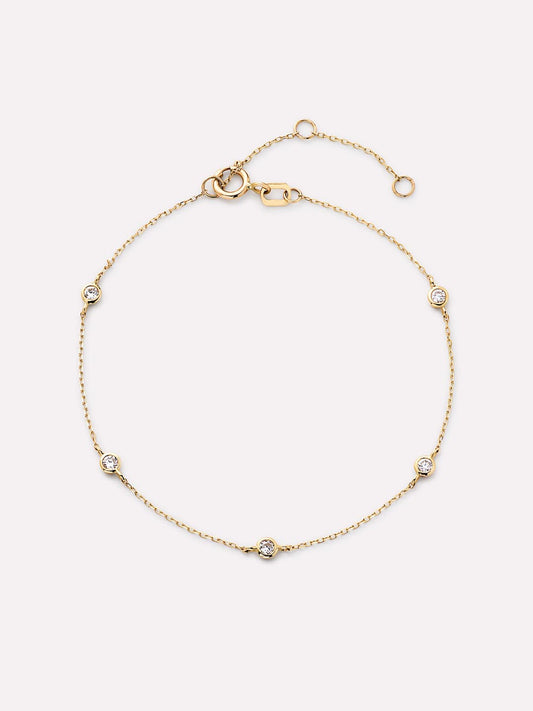 Solid Yellow Gold - Diamond Station Bracelet