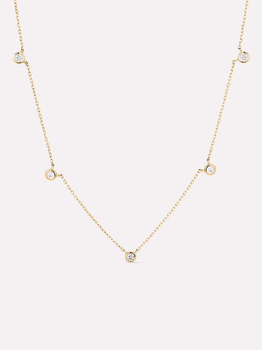 Solid Yellow Gold - Diamond Station Necklace