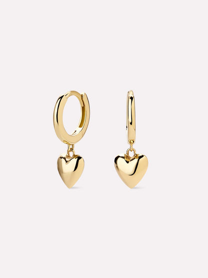 Solid Yellow Gold - Mini Heart Drop Earrings