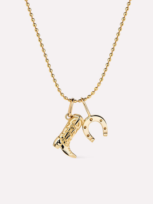 Gold Pendant Necklace - Cowboy Charm Necklace