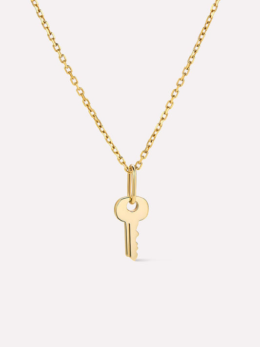 Gold Pendant Necklace - Key Charm Necklace