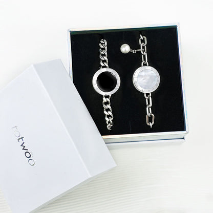 Soulmate 2.0 Touch Bracelets(Silver Cuban Chain+Silver Figaro Chain)