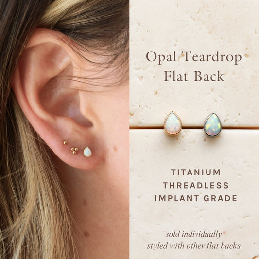 Opal Teardrop - Titanium Flat Back