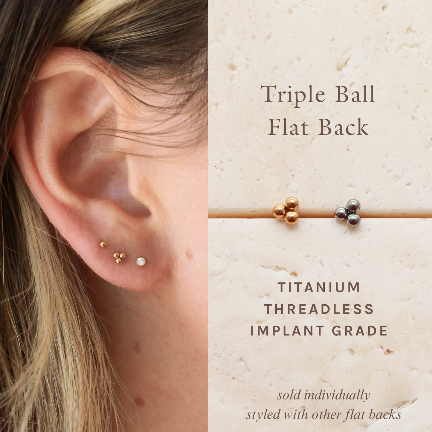 Triple Ball - Titanium Flat Back