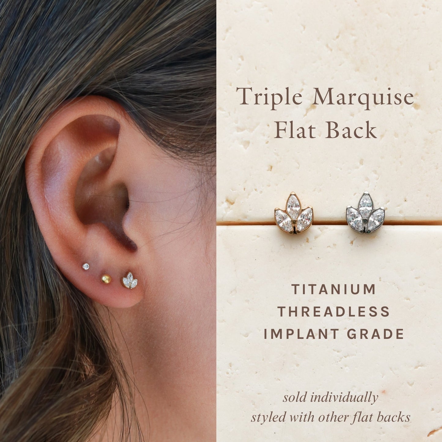 Triple Marquise - Titanium Flat Back