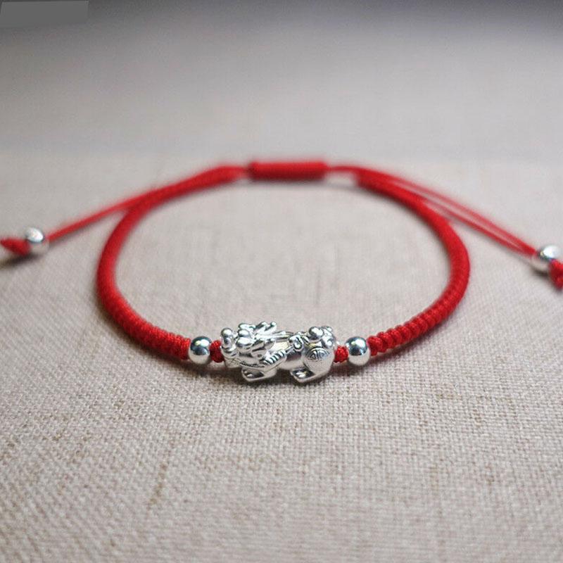 Red String Silver Pixiu Bracelet - Attract Windfall Luck