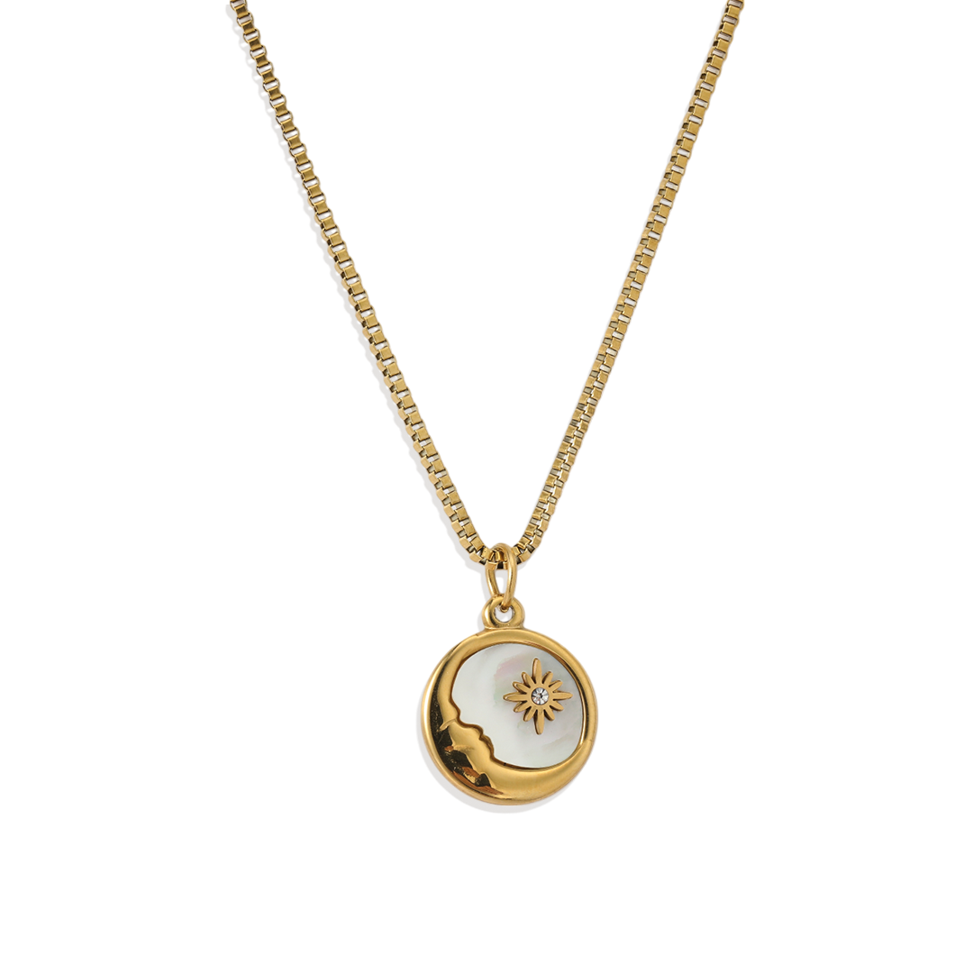 Mother of Pearl Moon Pendant Necklace