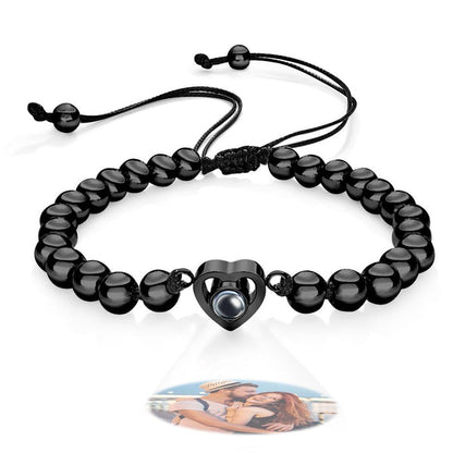 Heart Beads Adjustable Bracelet with Photo Inside