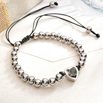 Heart Beads Adjustable Bracelet with Photo Inside