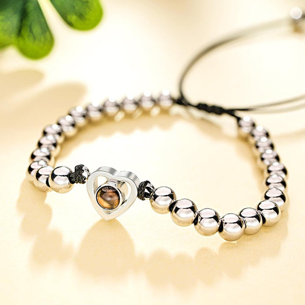 Heart Beads Adjustable Bracelet with Photo Inside