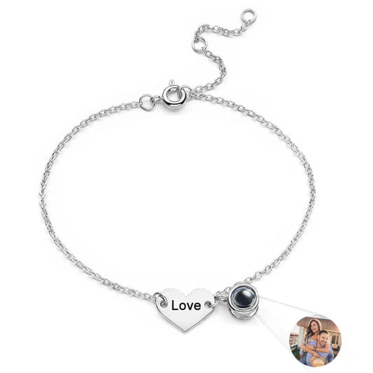 Photo Bracelet with Engraved Name Heart Charm