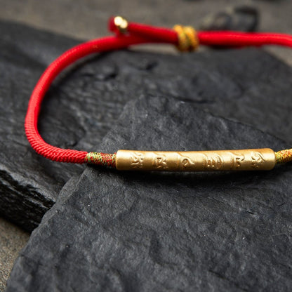 Tibetan Red/Gold String Bracelet - Buddhist Lucky Charm