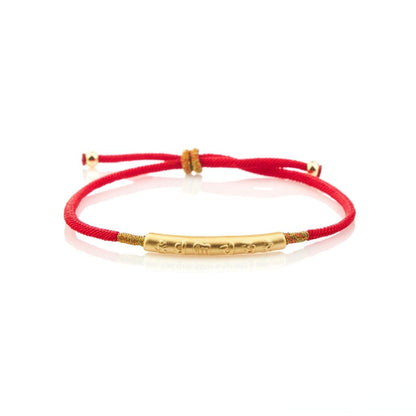 Tibetan Red/Gold String Bracelet - Buddhist Lucky Charm