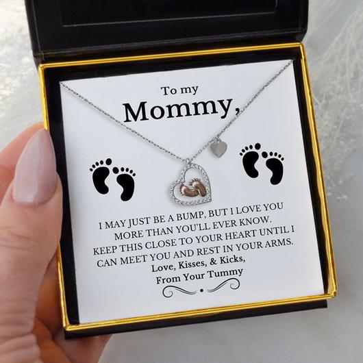 "To My Mommy" Baby Feet Heart Pendant Necklace