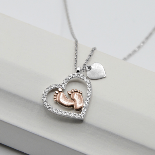 "To My Mommy" Baby Feet Heart Pendant Necklace