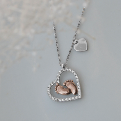 "To My Mommy" Baby Feet Heart Pendant Necklace