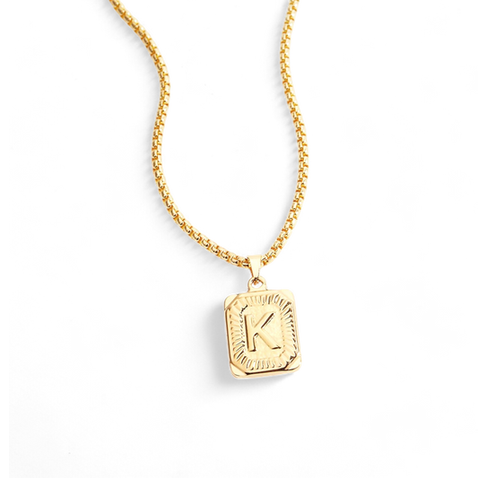 Initial Card Pendant Necklace with Rolo Chain