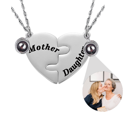 Family Puzzle Piece Photo Necklace, Set of 2