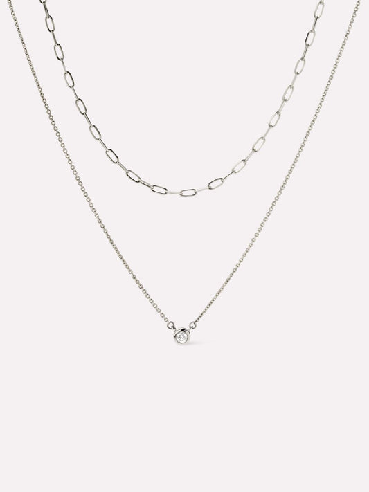 White Gold Chain - White Gold Diamond Layered Necklace