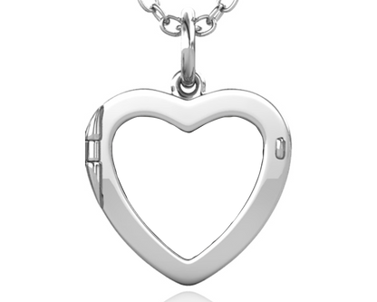 Heart Photo Locket Necklace with Picture Inside - Silver