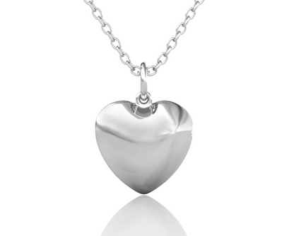 Heart Photo Locket Necklace with Picture Inside - Silver