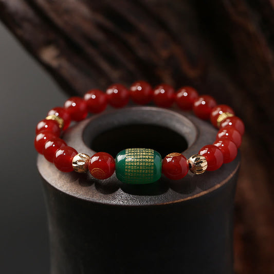 Buddha Stones Natural Red Agate Green Agate Buddhist Sutras Calm Bracelet