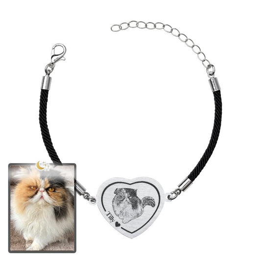 Adjustable Heart Cat Memorial Bracelet