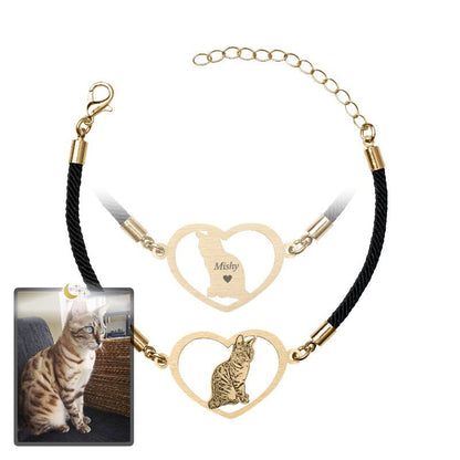 Adjustable Silhouette Halo-Heart Life-Like Cat Bracelet