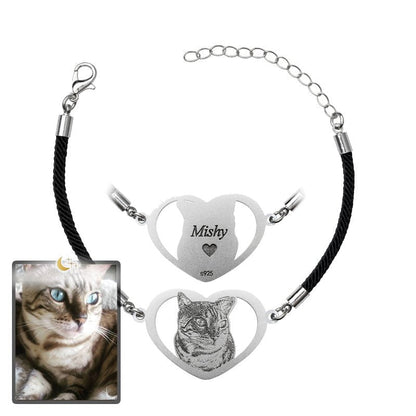 Adjustable Silhouette Halo-Heart Life-Like Cat Bracelet