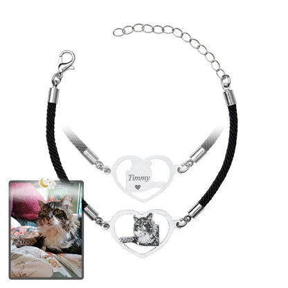 Adjustable Silhouette Halo-Heart Life-Like Cat Bracelet