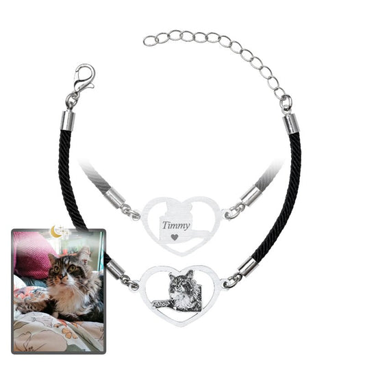 Adjustable Silhouette Halo-Heart Life-Like Cat Bracelet