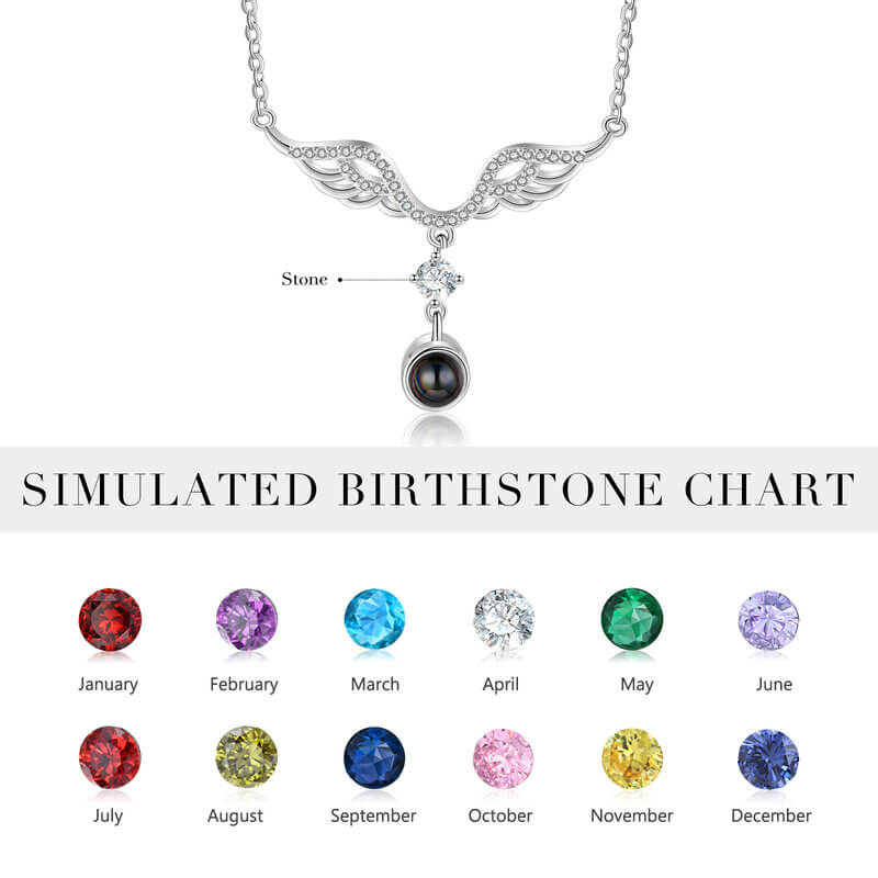 Birthstone Angel Wings Photo Projection Necklace with Picture Inside