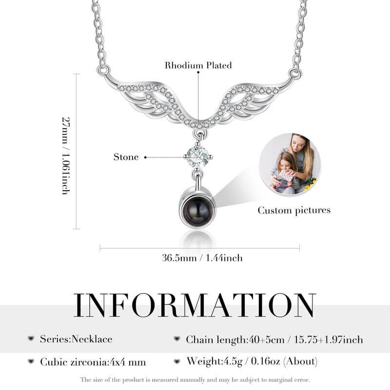 Birthstone Angel Wings Photo Projection Necklace with Picture Inside