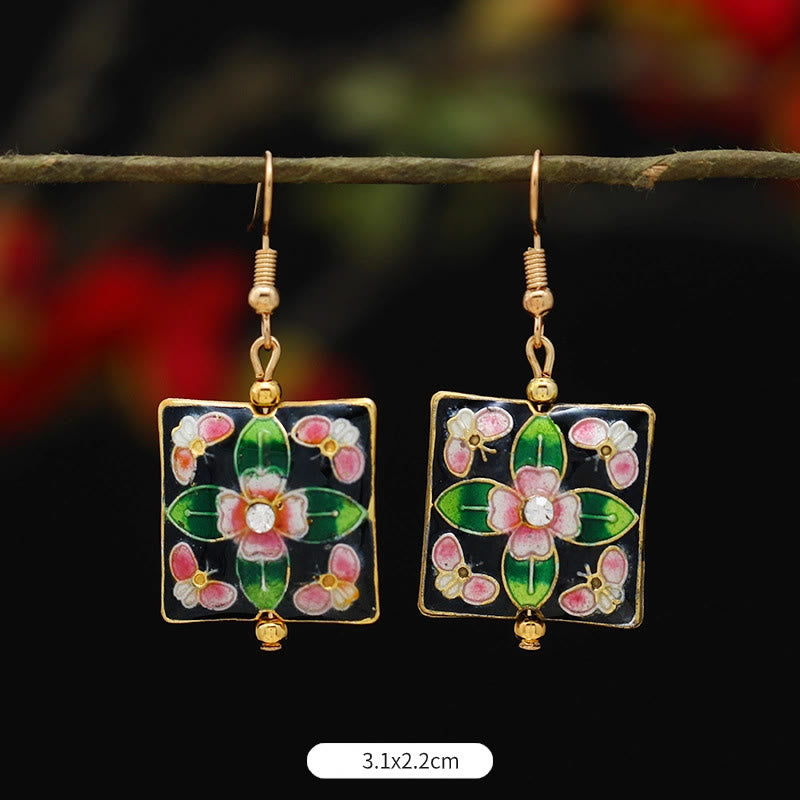 Buddha Stones Lotus Butterfly Flower Alloy Copper Enlightenment Drop Earrings