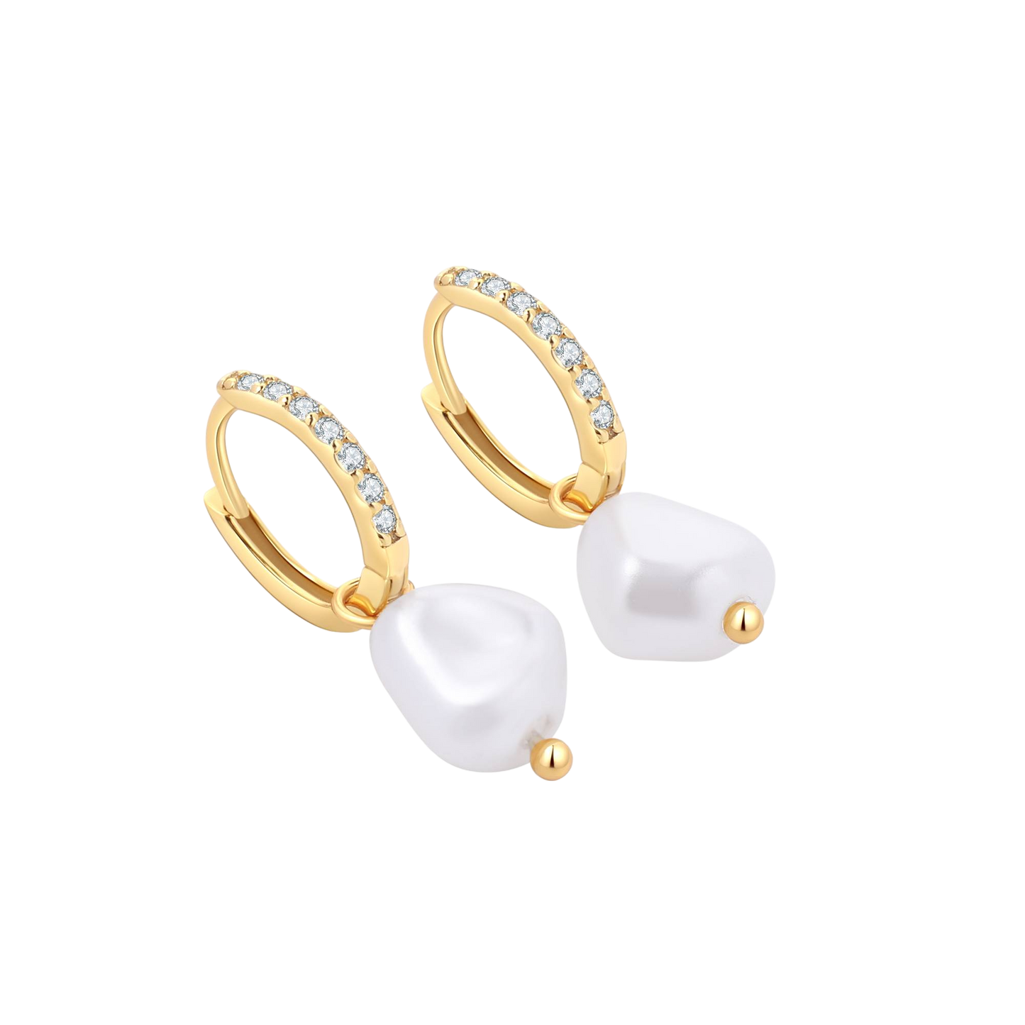 Freshwater Pearl Drop Pave Huggie Earrings