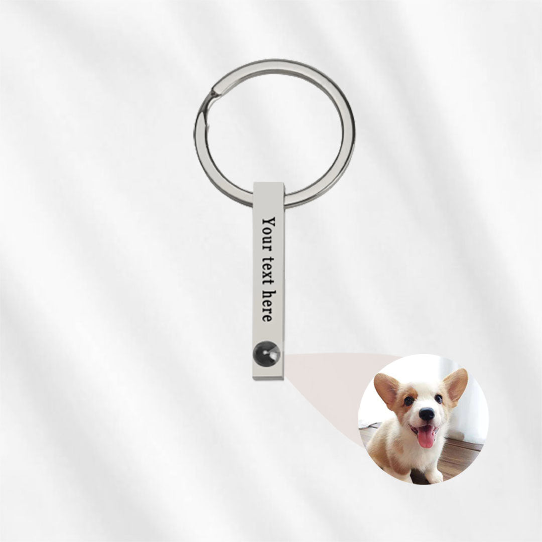 Bar Photo Projection Keychain with Custom Text Stainless Steel