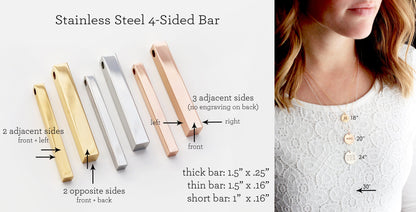 4 Sided Birthstone Bar Necklace | Short Bar