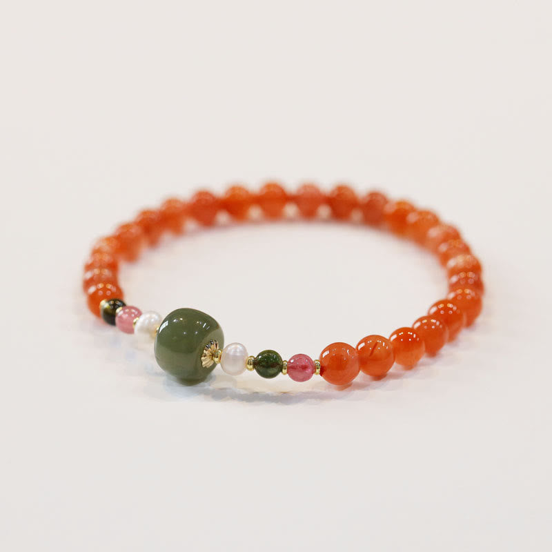 Buddha Stones Natural Red Agate Hetian Jade Bead Confidence Calm Bracelet