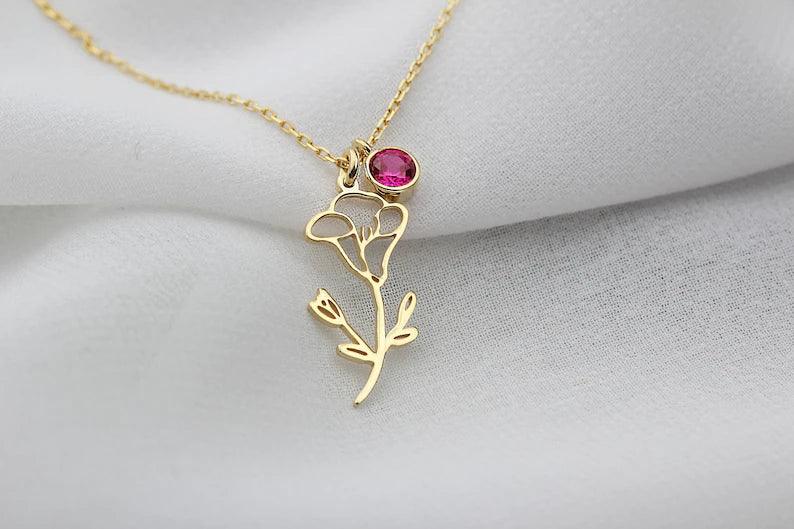 Birth Flower Birthstone Necklace