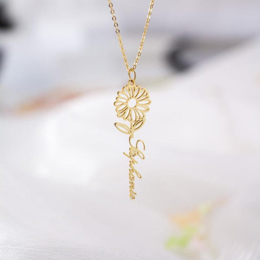 Birth Flower Name Necklace