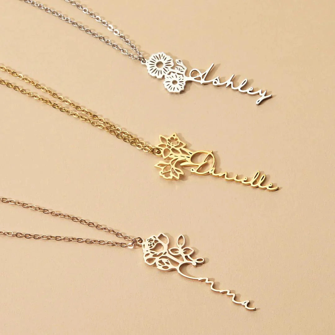 Birth Flower Name Necklace