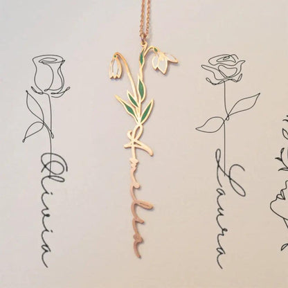 Birth Month Flower Name Necklace - Sterling Silver