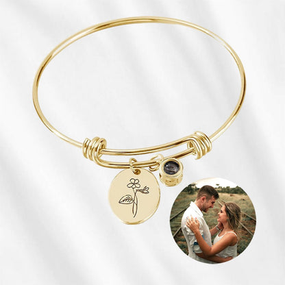 Bracelet with Picture inside Birth Flower Bangle