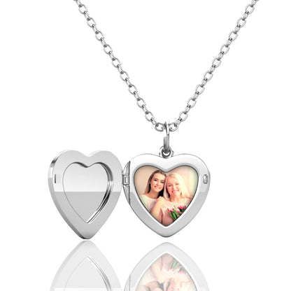 Heart Photo Locket Necklace with Picture Inside - Silver