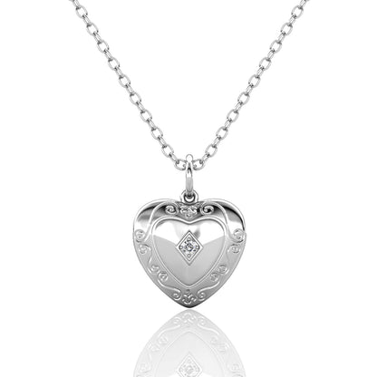 Heart Photo Locket Necklace with Picture Inside - Silver