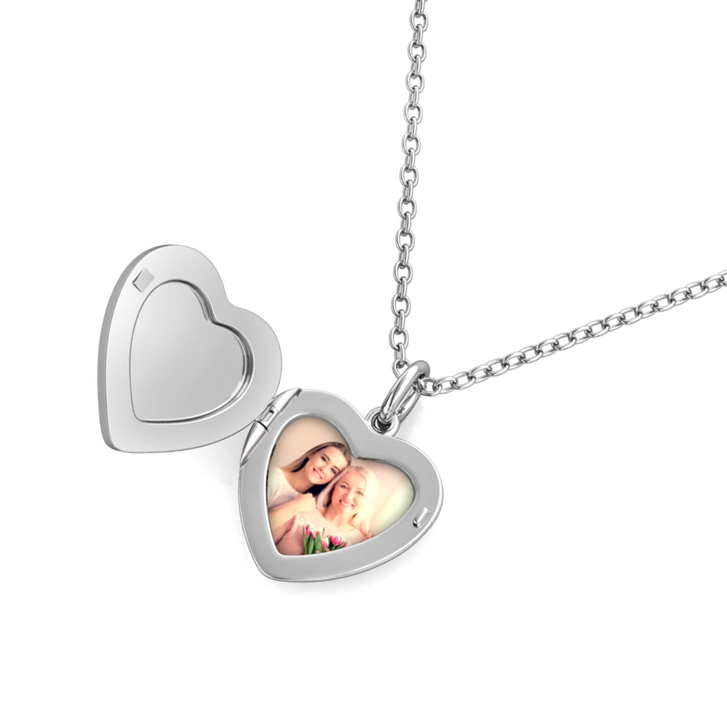 Heart Photo Locket Necklace with Picture Inside - Silver