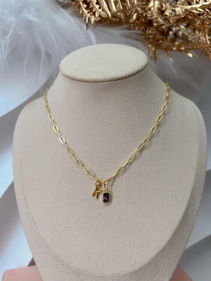 Birthstone Initial Pendant Necklace