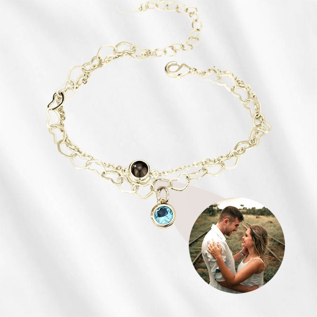 Birthstone Photo Projection Bracelet Heart Chain