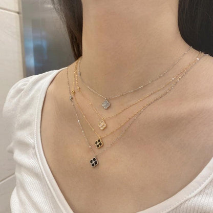 Black Onyx Clover Necklace Rose Gold